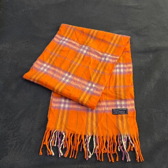 BURBERRY scarf 100% authentic orange check lambswool pre owned - Picture 1 of 8